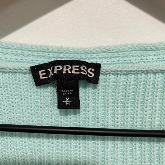 Express Light Blue V Neck Knit Sweater Size Medium - Picture 2 of 8